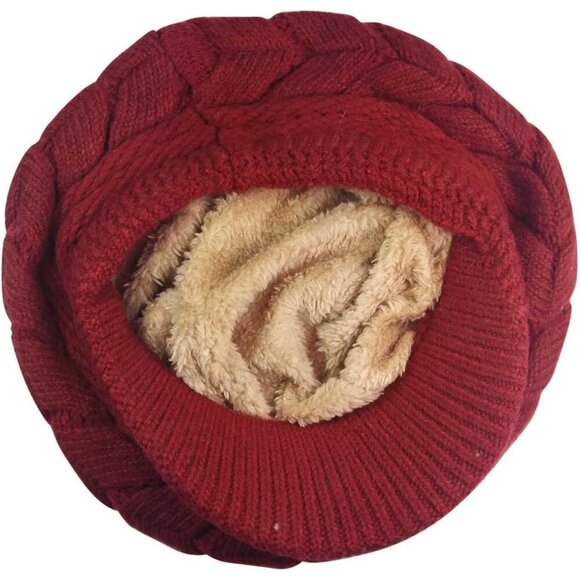 〽️Women’s Wine Winter Warm Knit Wool Snow Ski Hat with Visor main image 4